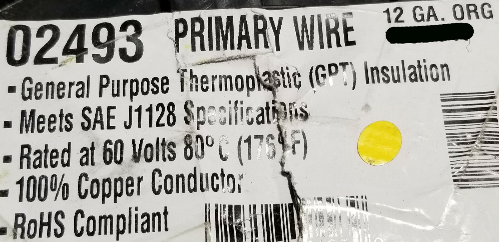 East Penn #12awg GPT PVC Automotive/Marine Primary Lead Wire 60V/80C Orange/50ft