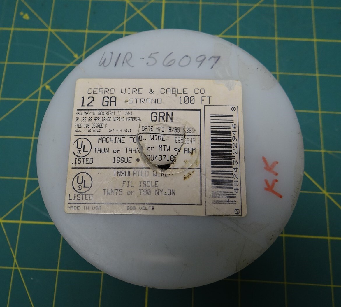 Cerro Wire 12 Gauge Green Machine Tool Wire Partial Reel 68′, Gas/Oil Resistant