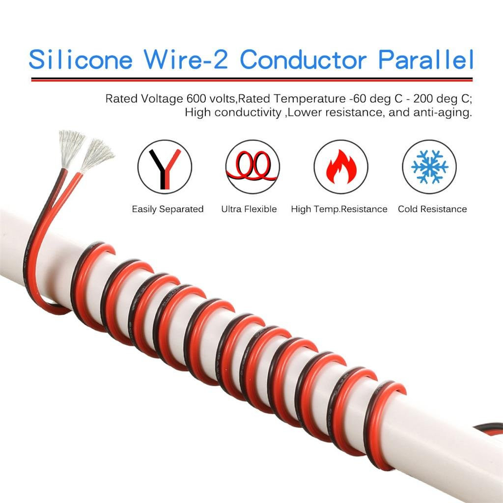 14 Gauge Flexible 2 Conductor Parallel Silicone Wire Red Black High Resistant…