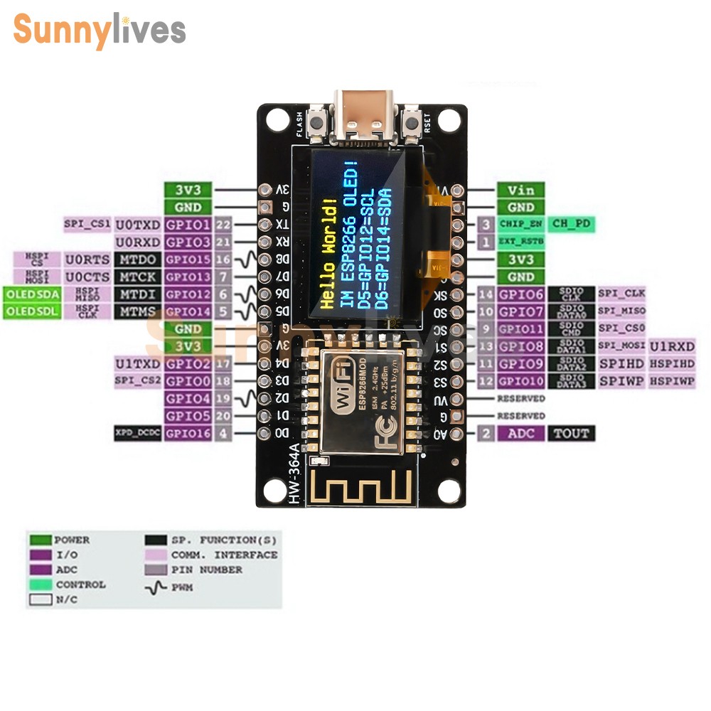 1-10Piece 0.96″ ESP-12F Nodemcu ESP8266 WIFI Development Board Type-C/Micro USB