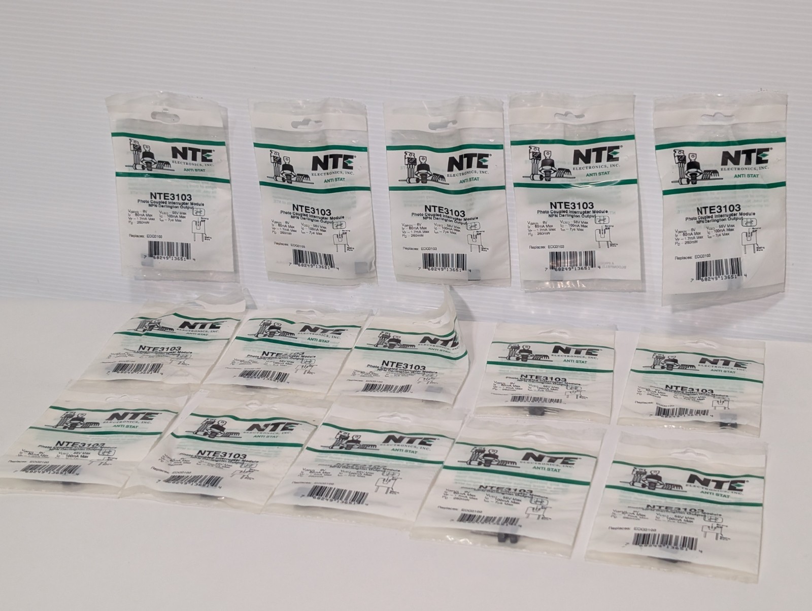 Lot of 15: NTE NTE3103 Anti-Stat Photo Coupled Interrupter Modules, NPN Output