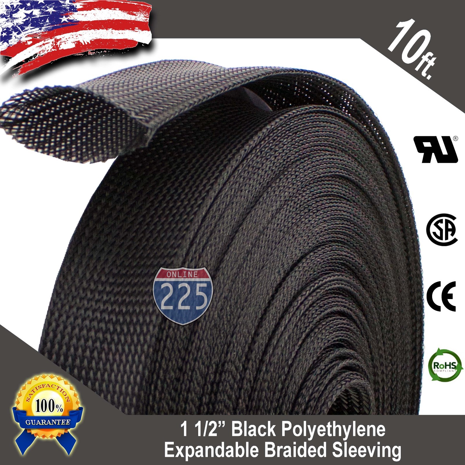 10 FT. 1 1/2″ Black Expandable Wire Cable Sleeving Sheathing Braided Loom Tubing