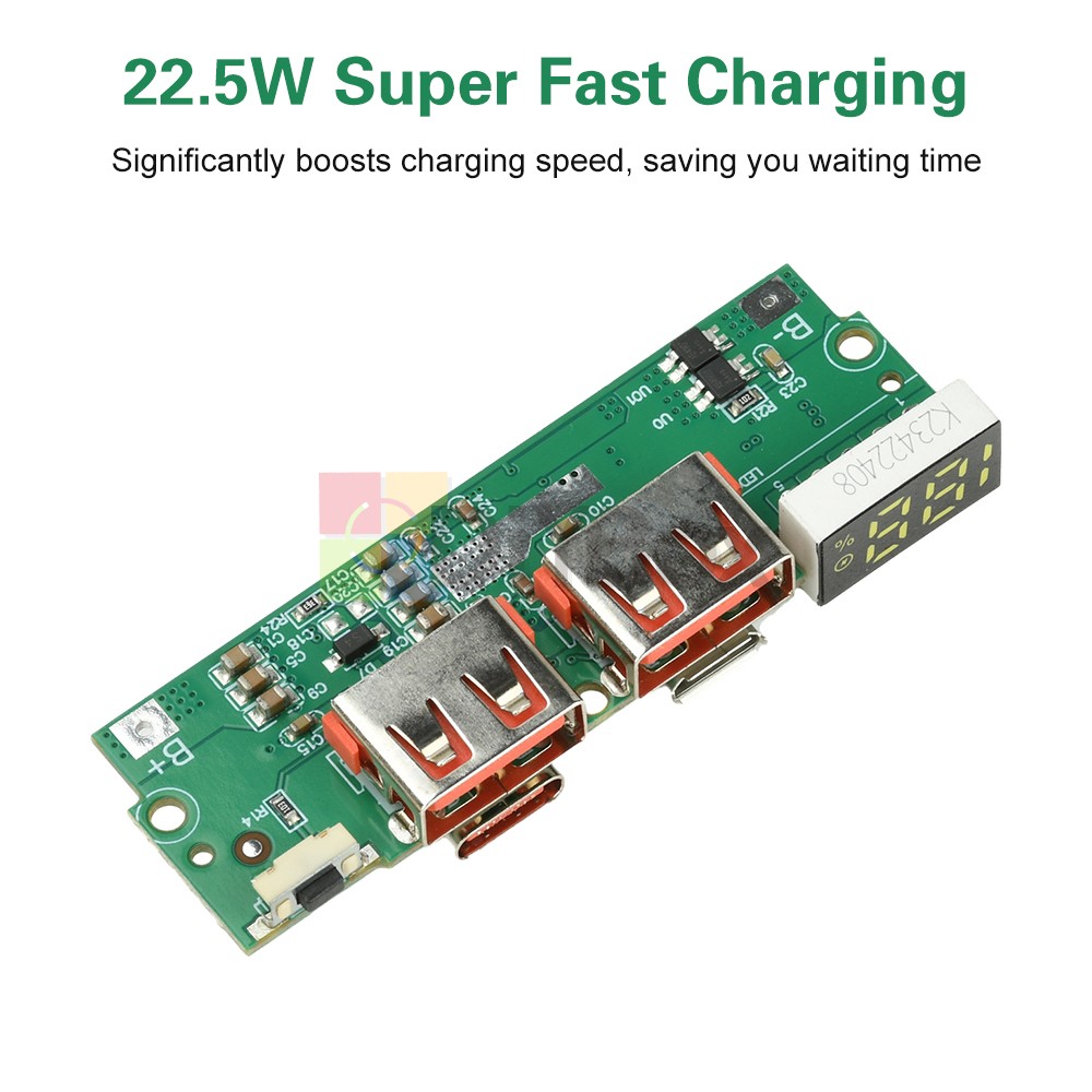 22.5W Fast Charging Power Bank DIY Module 3.7V Li-ion Circuit Board PD/QC/VOOC