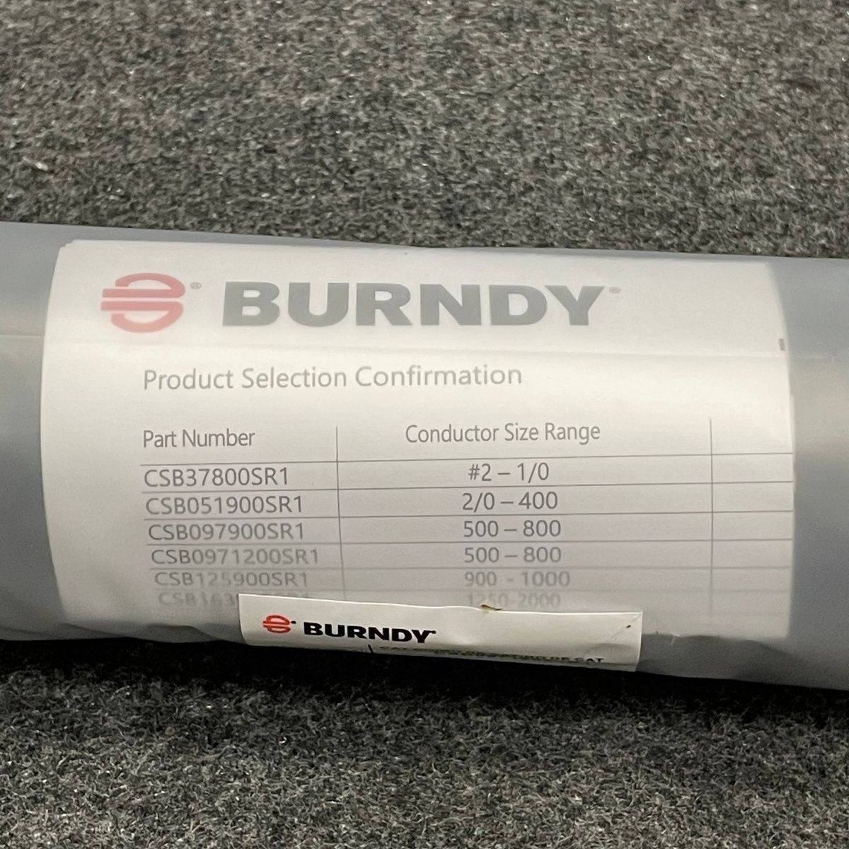 BURNDY CSB0971200SR1 Cold Shrink Splice, Black, 500-800 KCMIL