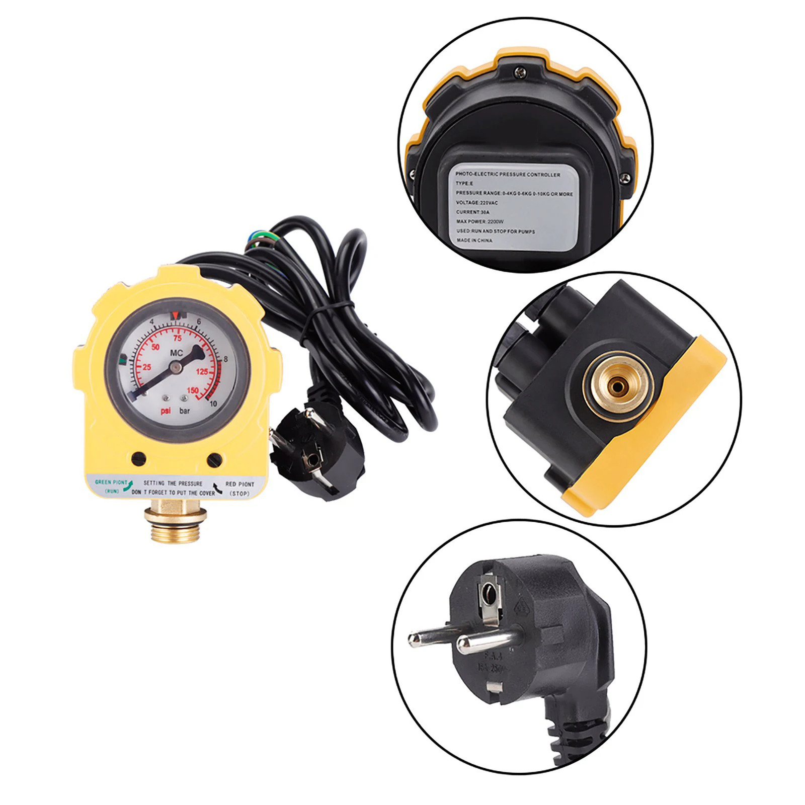 10 Bars Pressure Switch 220V Controller Unit Electronic For Water Pump EU Plug