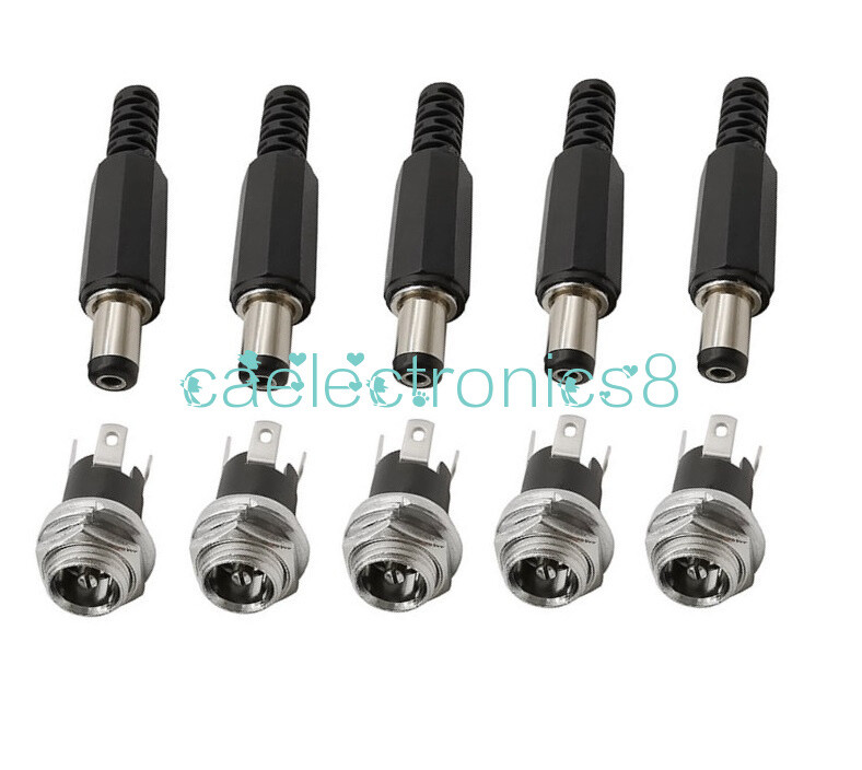 DC Power Supply Plug Connector 5.5×2.1mm + Female Metal Panel Mount Socket Jack