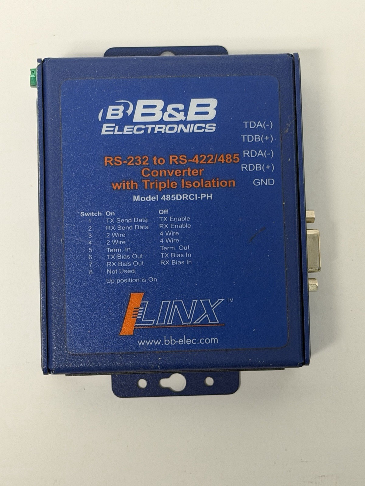 B&B Electronics 485DRCI-PH Converter w/ Triple Isolation, RS-232 to RS422/485