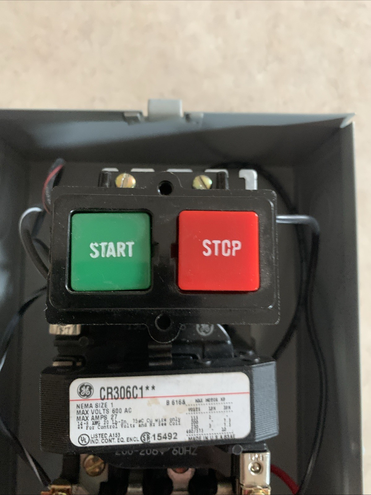 GE CR306C1 Motor Starter 300-Line Control 600V 27A 200V/208V Coil W/ Stop-Start