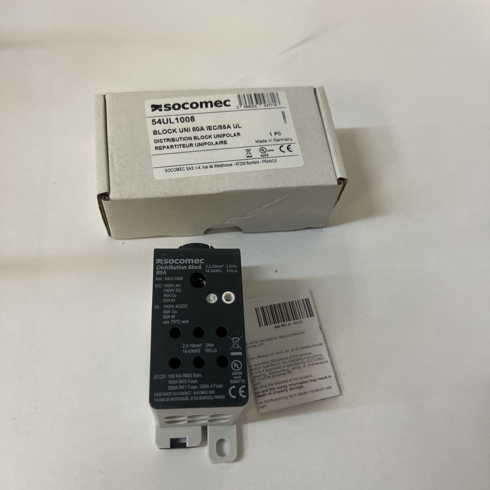 Socomec 54UL1008 Block UNI 80A IEC/85A UL