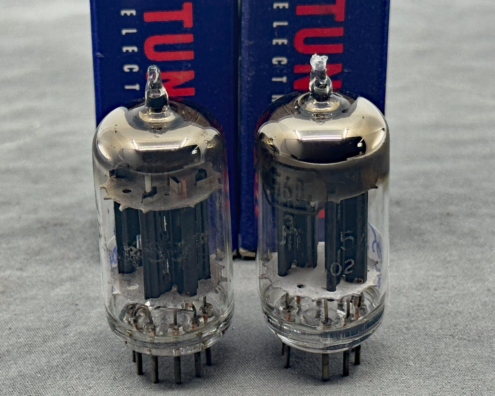(2) Tung-Sol JTL-5687 Mil Spec Vacuum Tubes Black Plates Test NOS Amplitrex