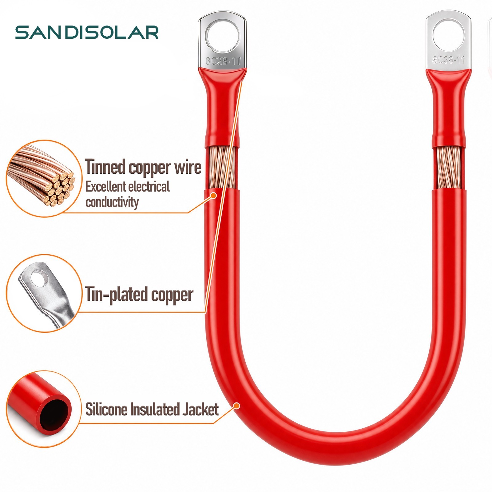 2 AWG Copper Battery Cable Power Wire Car, Marine, Inverter, RV, Solar 5/16”