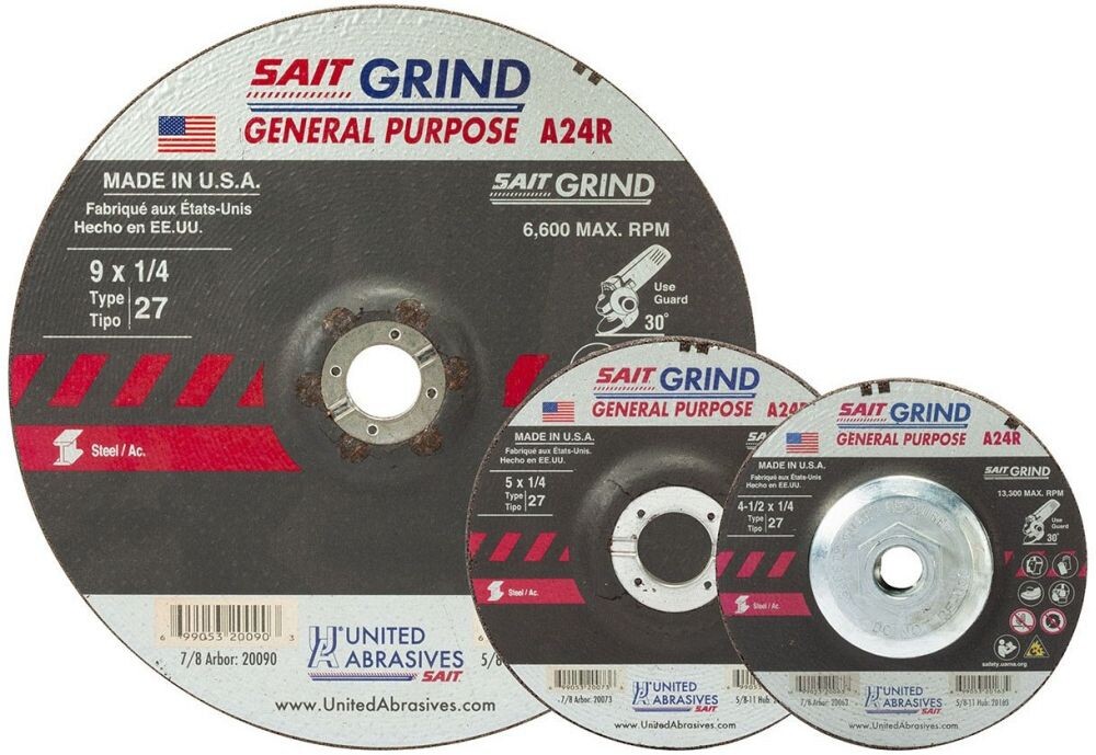 United Abrasives SAIT 20086, 7″ x 1/4″ x 5/8″, Type 27, Grinding Wheel, 1 pc