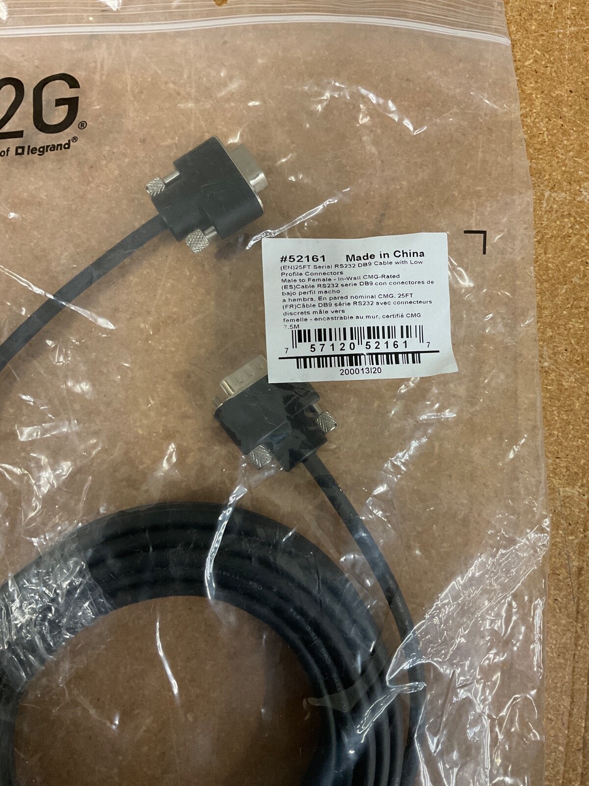 Lot of 2 C2G 52161 Serial RS232 DB9 Cable Low Profile Male to Female 25ft