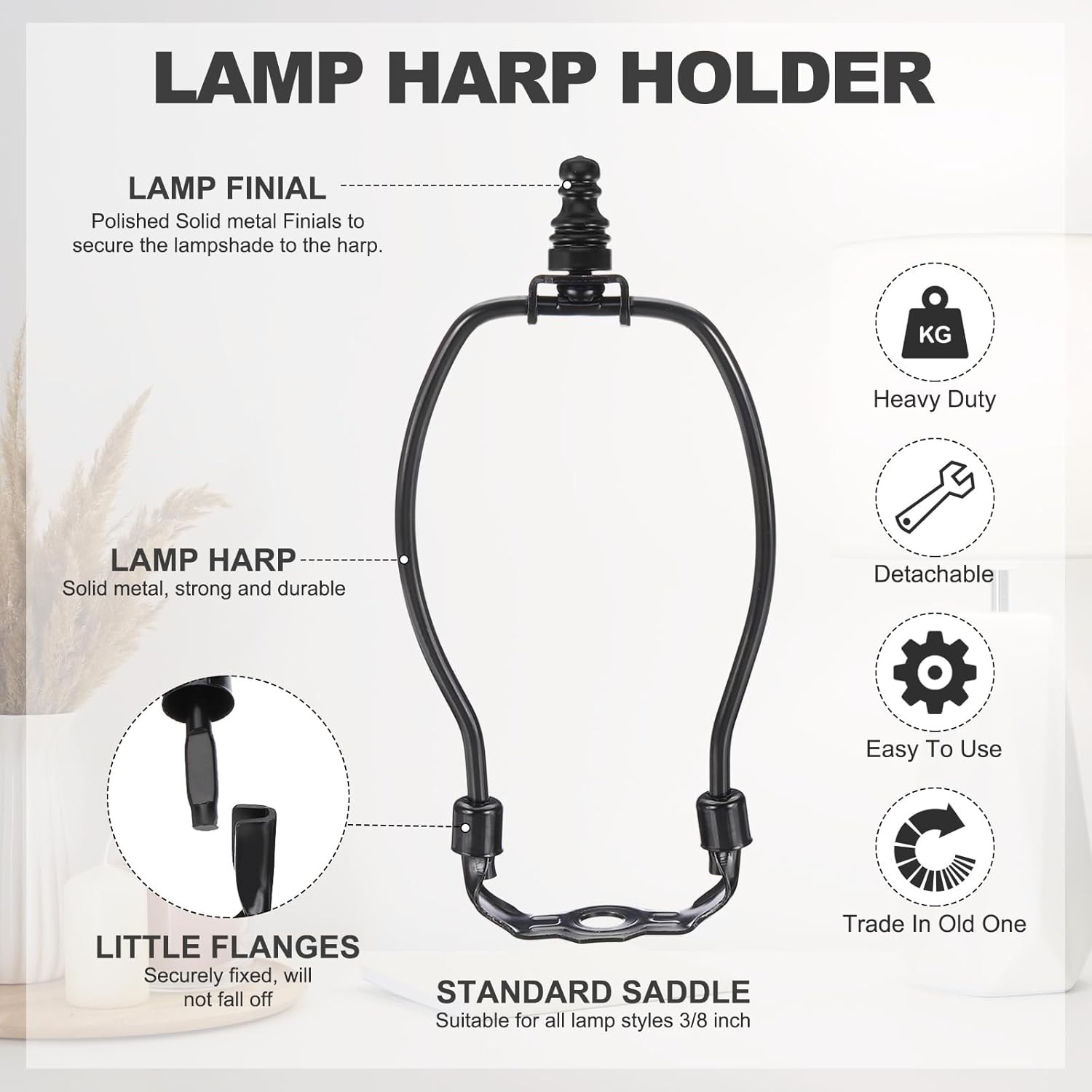 6 Inch Lamp Harp Kit 1 Inch Tall Iron Finial Heavy Duty Bracket Standard Saddle
