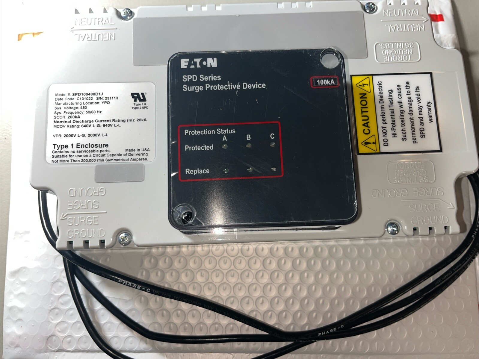 EATON SPD100480D1J SPD SERIES SURGE PROTECTIVE DEVICE SCCR:200kA, 480V60H 100kA