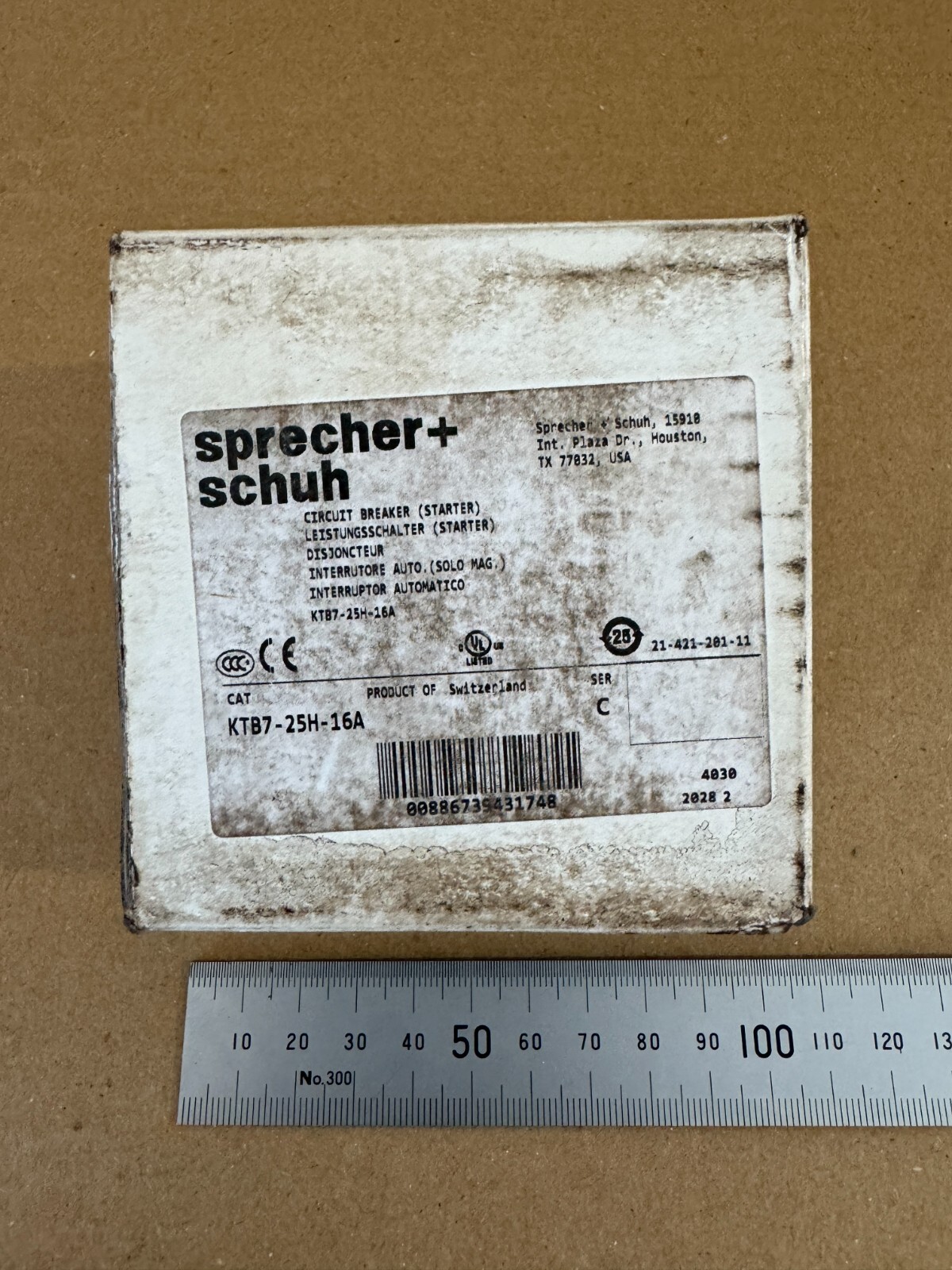 SPRECHER & SCHUH KTB7-25H-16A / KTB725H16A Circuit Breaker. Made in Switzerland