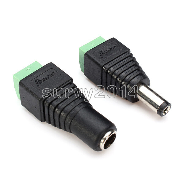 Male+Female DC Power 2.1×5.5mm Male Plug Jack Connector Socket Adapter For CCTV