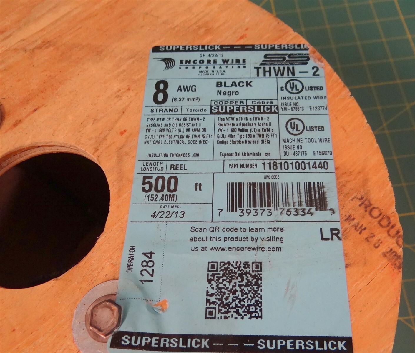 Encore Wire 118101001440 Super Slick 8-AWG THWN-2 Black Copper Strand 500-FT