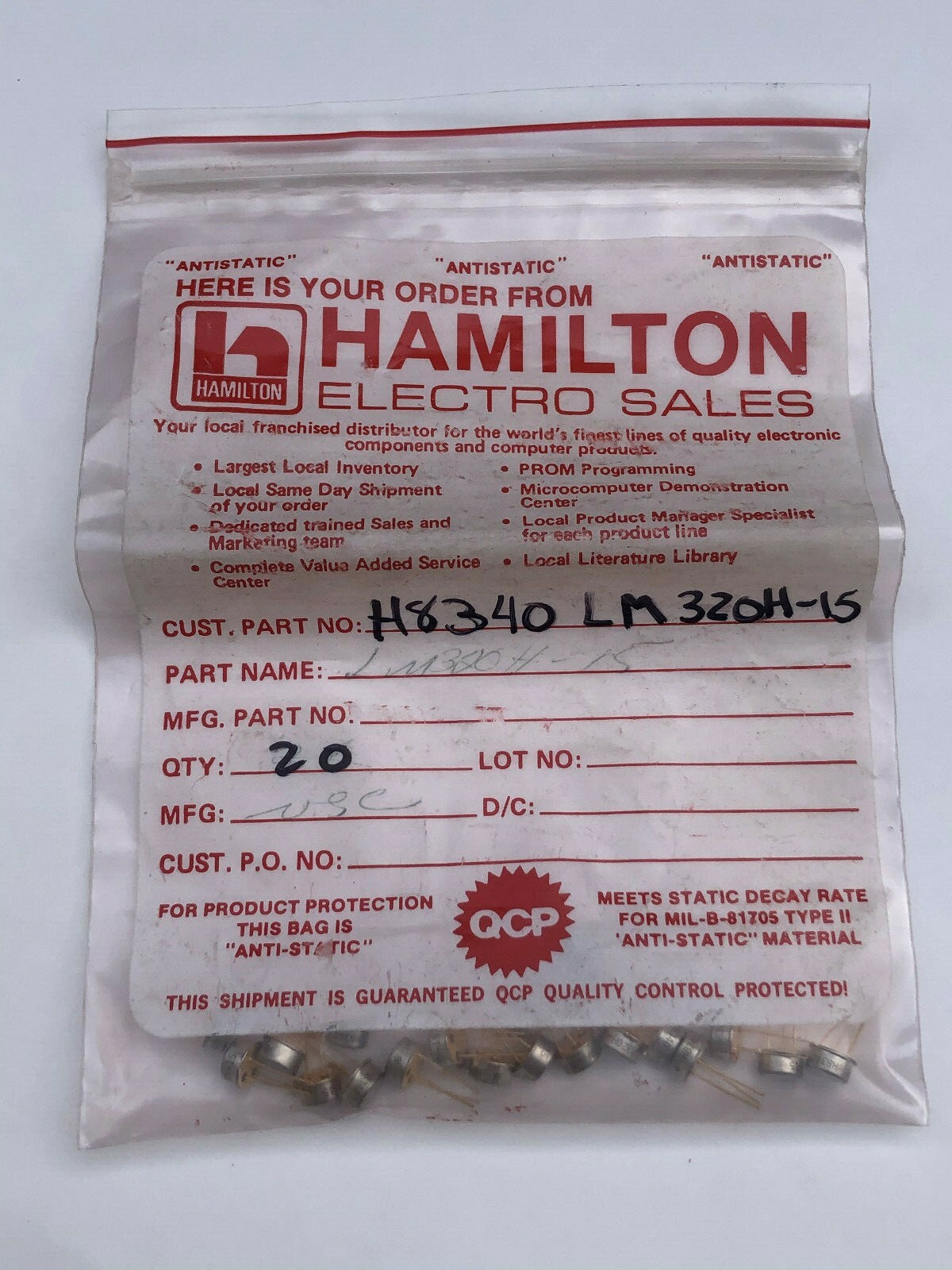 Lot of (20) National LM320H-15 Negative Voltage Regulator