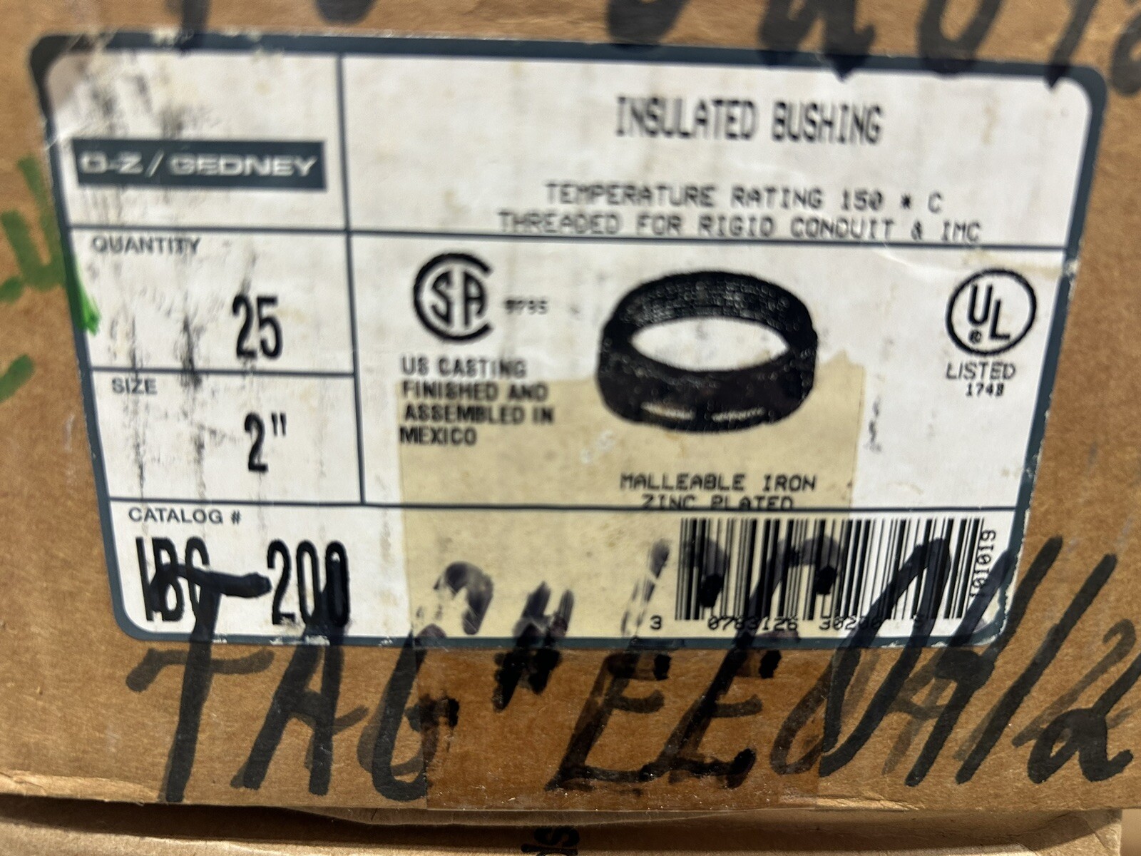 O-Z Gedney IBC-200 Threaded INSULATED GROUNDING BUSHINGS 2” Box 25 New Old Stock