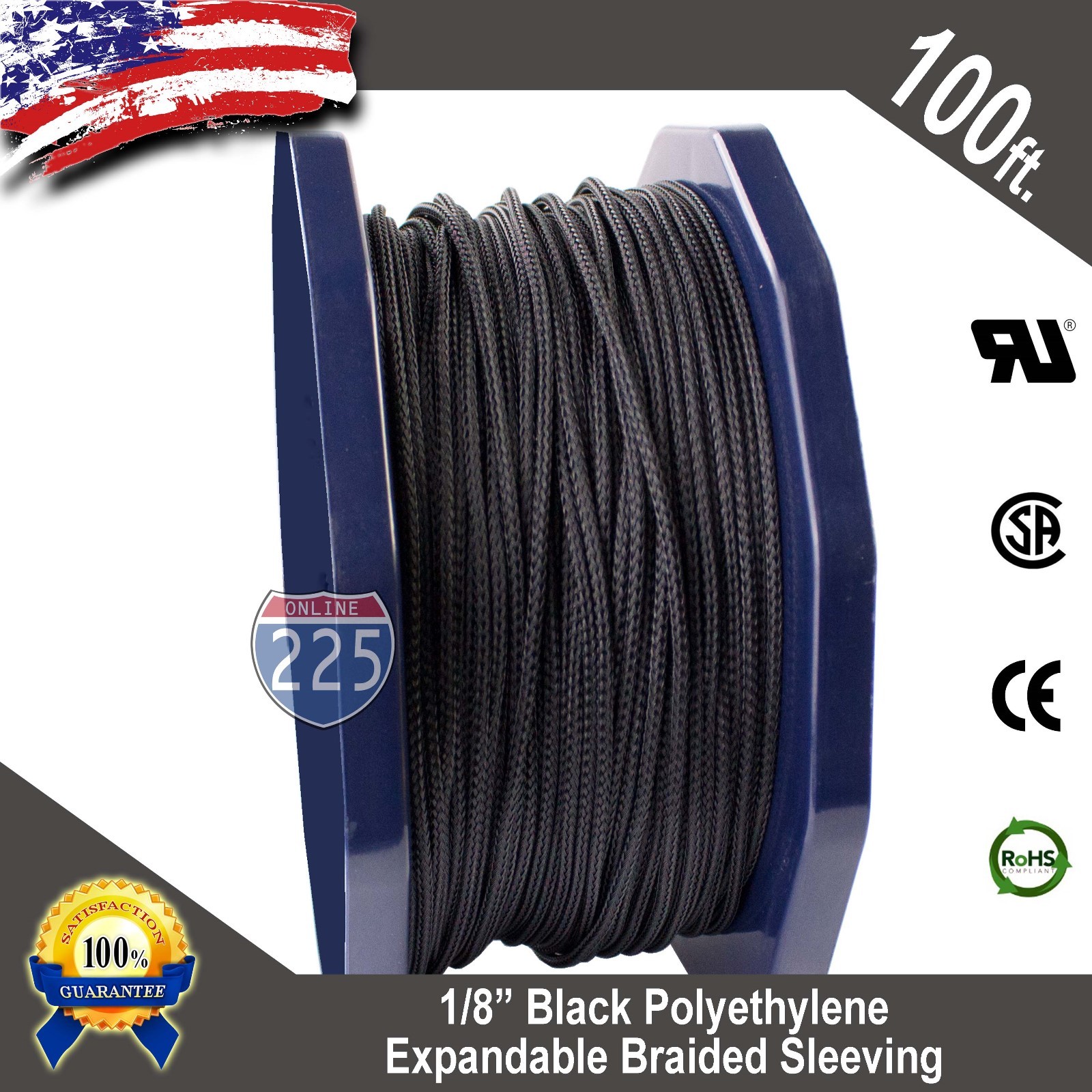 100 FT 1/8″ Black Expandable Wire Cable Sleeving Sheathing Braided Loom Tubing