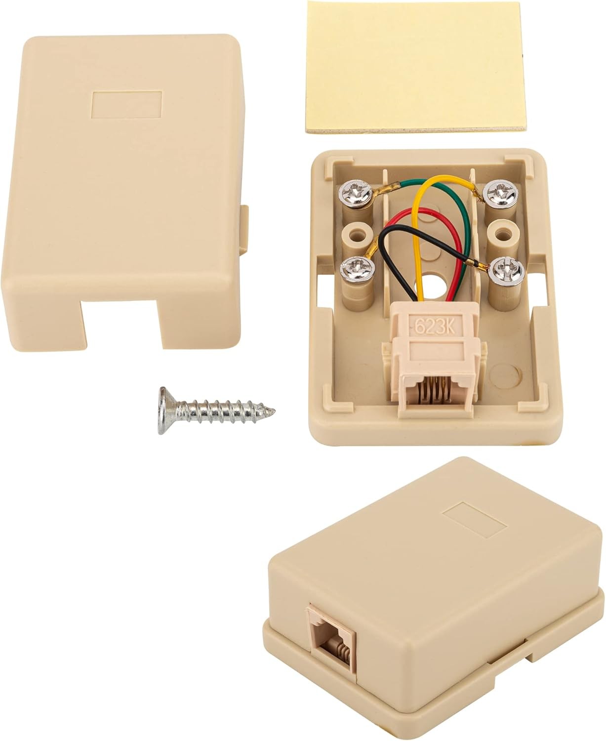 Phone Jack Surface Mount Single Port Telephone Box 4 Screw Ivory