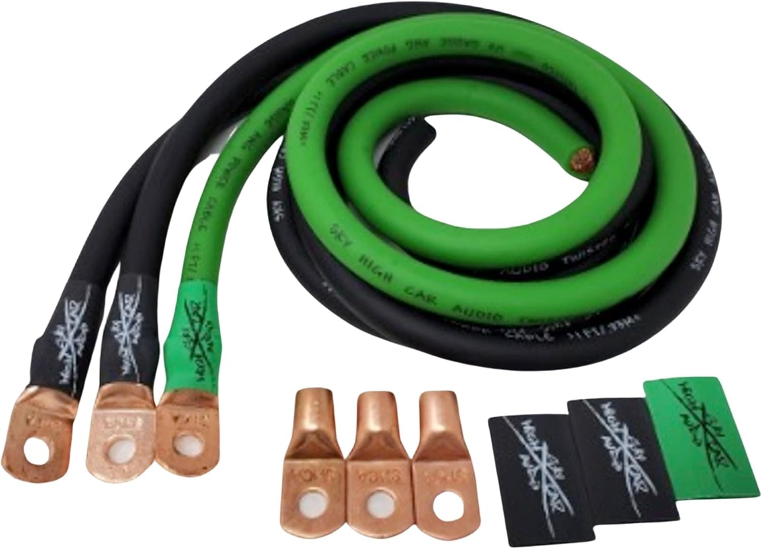 1/0 Gauge Big 3 Upgrade Oversized Electrical Wiring Kit Green Black Sky High