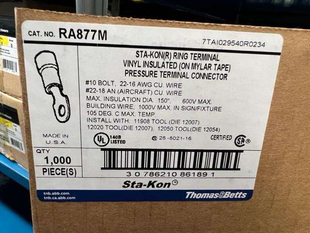 T&B ABB RA877M RED VINYL 22-18awg #10 RING 1000pce MYLAR TAPE