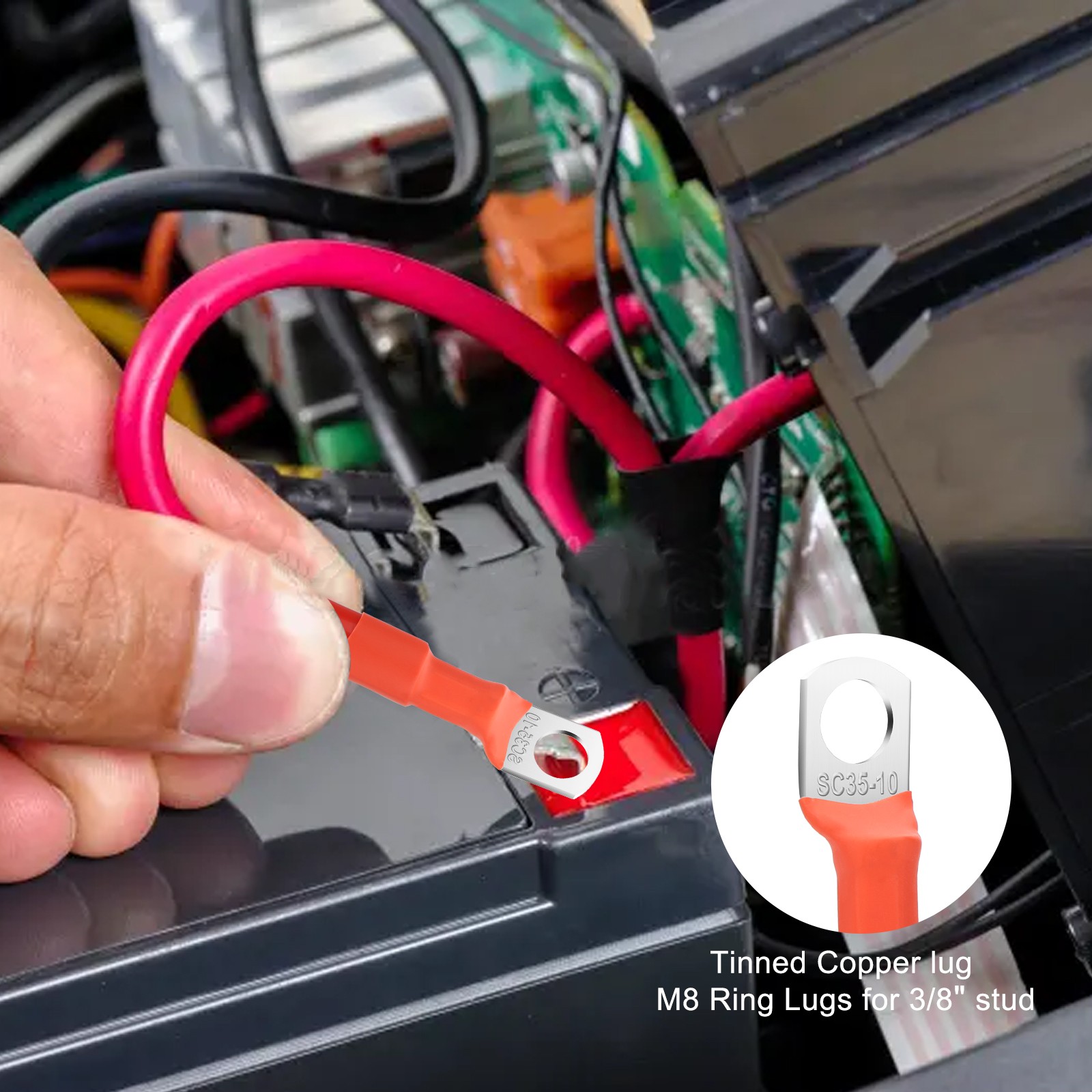 2AWG Heavy Duty Battery Inverter Cable 3/8″ Ring Terminal for Automotive RV Car