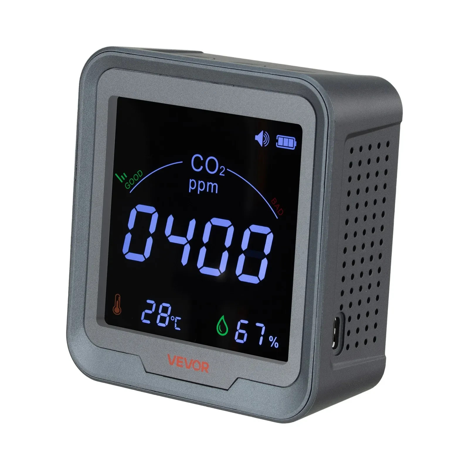 VEVOR CO2 Monitor NDIR Carbon Dioxide Detector Temp Humidity Display Portable