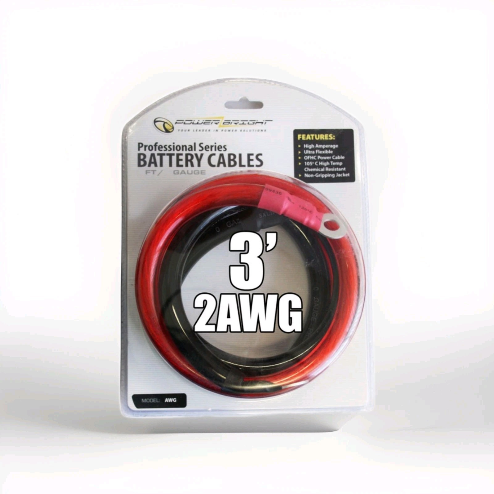 2 AWG Battery Cable 3FT 2 Gauge Copper Battery Inverter Cables with 3/8 in Lugs