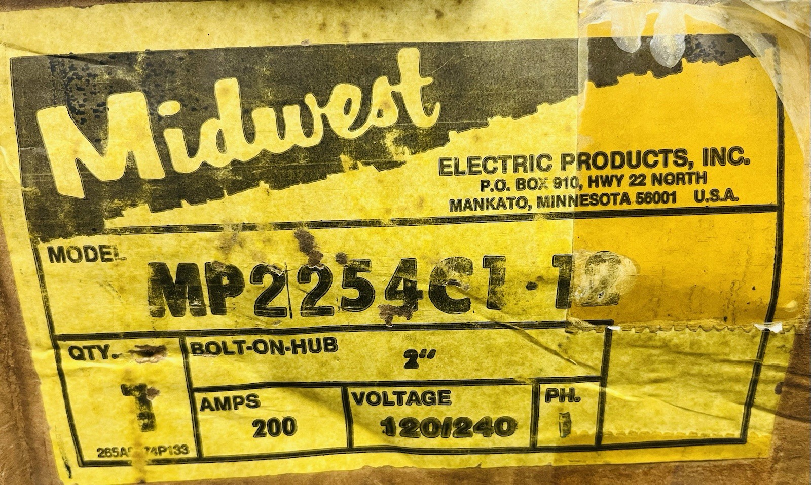 MIDWEST NO. MP-2254-C1-12 SINGLE PHASE RING RV METER CAN CAT