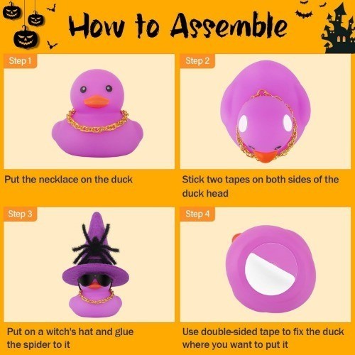 Halloween Car Decorations with Colorful Rubber Duck, Spider, Hat, Color: Pink