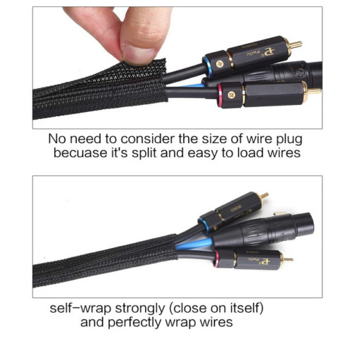 Black Split Wire Loom Braided Cable Sleeve Wires Harness Wrap Cord Protect Lot