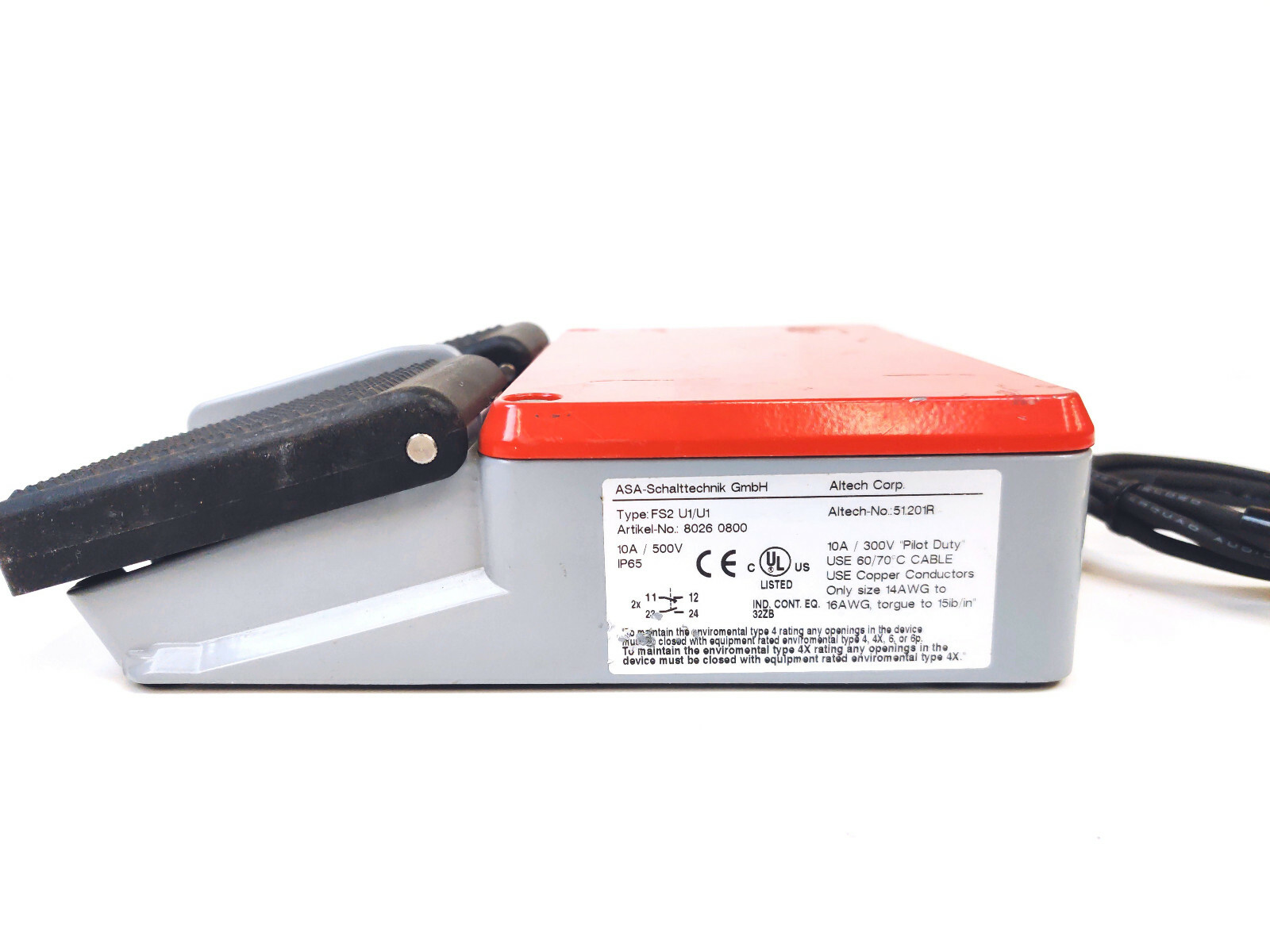 Altech FS2 U1/U1 51.201R Heavy duty Two Pedal Foot Switch w/ Aluminum Cover