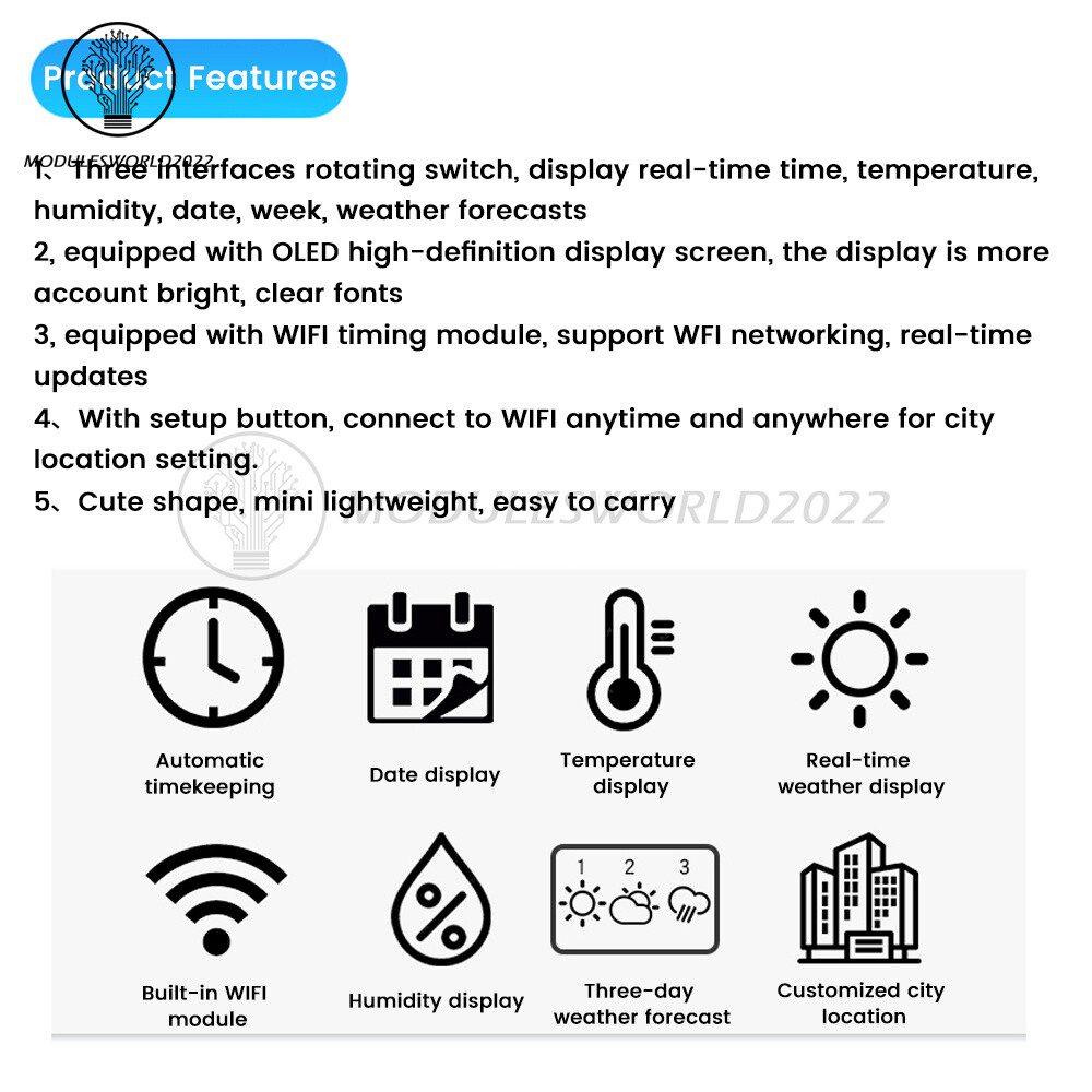 DIY ESP8266 Mini Weather Forecast Electronic Clock Kit 0.96″ OLED Display+Shell