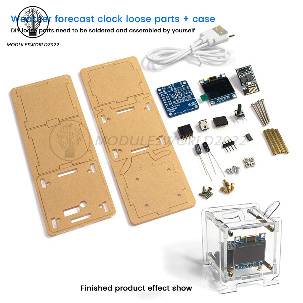 DIY ESP8266 Mini Weather Forecast Electronic Clock Kit 0.96″ OLED Display+Shell