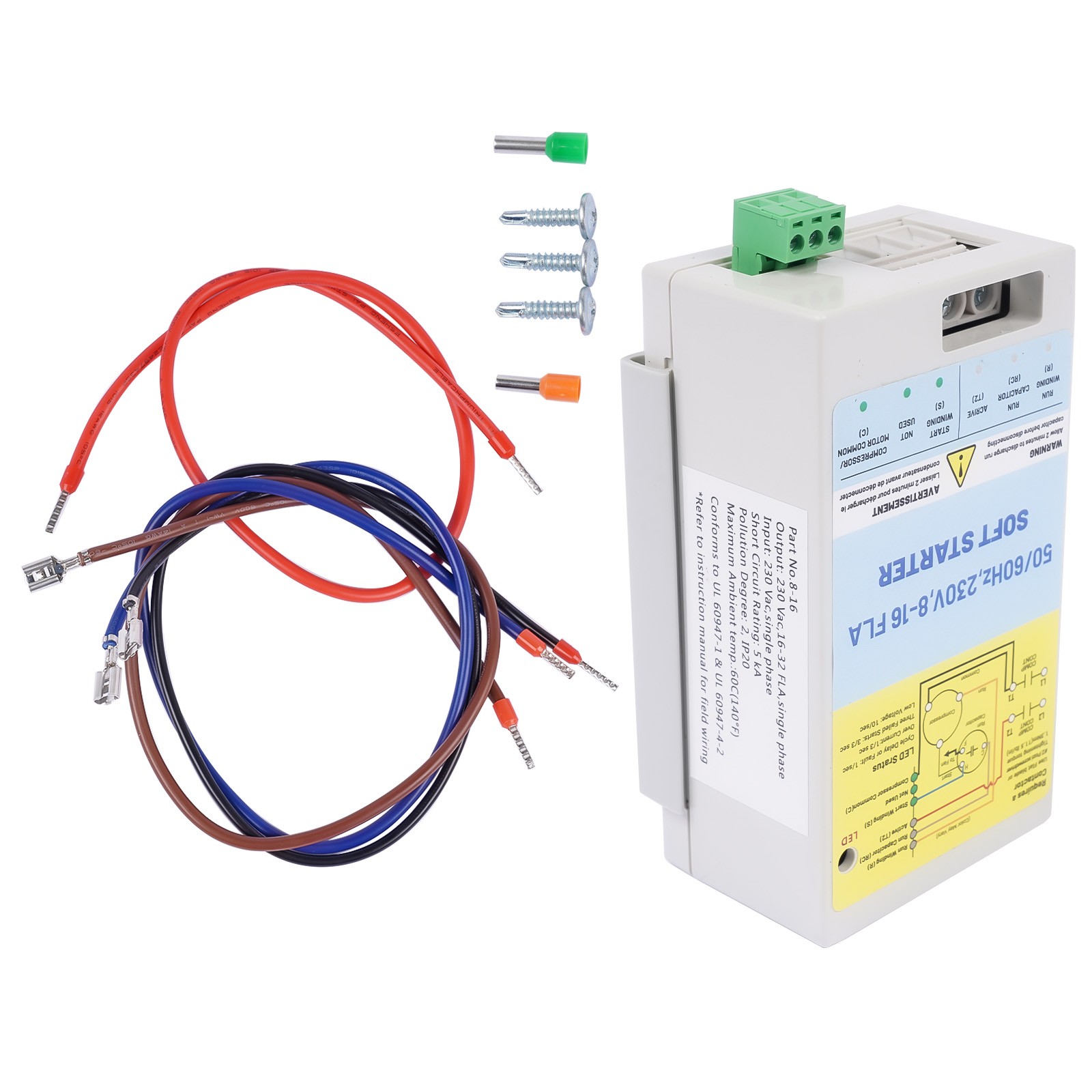 08-16A AC Soft Starter Motor Protection for Utility/Generator Power 230 Volts