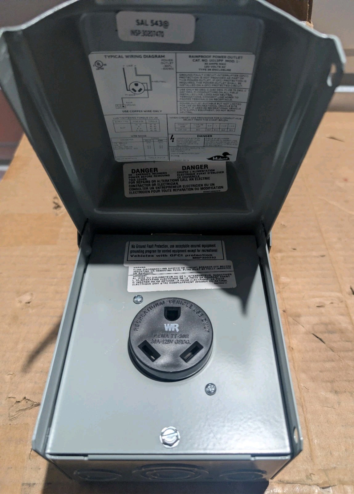 Midwest Electric U013PP 30A 120V NEMA 3R Temporary RV Power Outlet Box