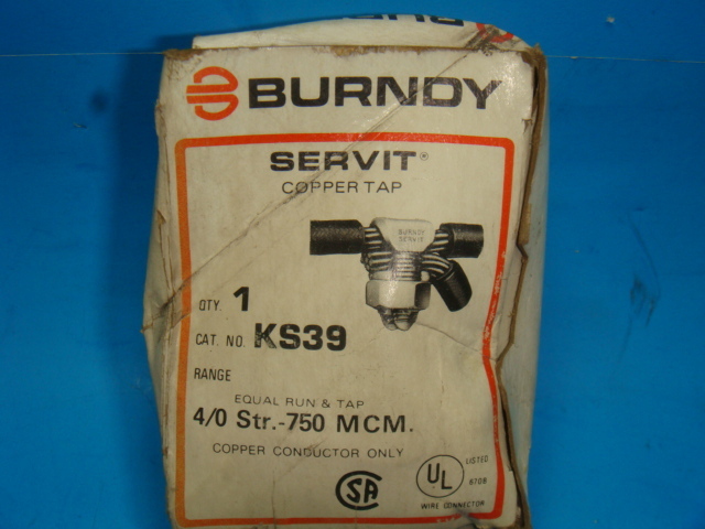 NEW BURNDY KS39 SERVIT COPPER TAP, WIRE CONNECTOR, 4/0 STR.-750 MCM, NEW IN BOX