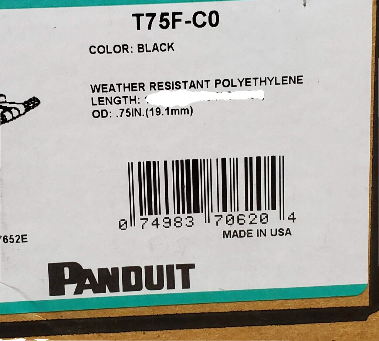 0.75″ x 20FT Panduit T75F-C0 Weather Resistant Spiral Wrap Black Polyethylene HR