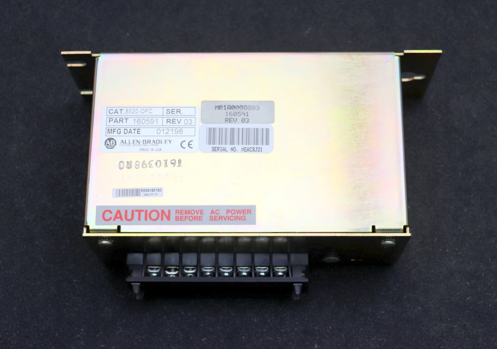 ALLEN BRADLEY POWER SUPPLY PART 160591 CAT 8520-OFC REV 03 FUSE 8a / 250V Used