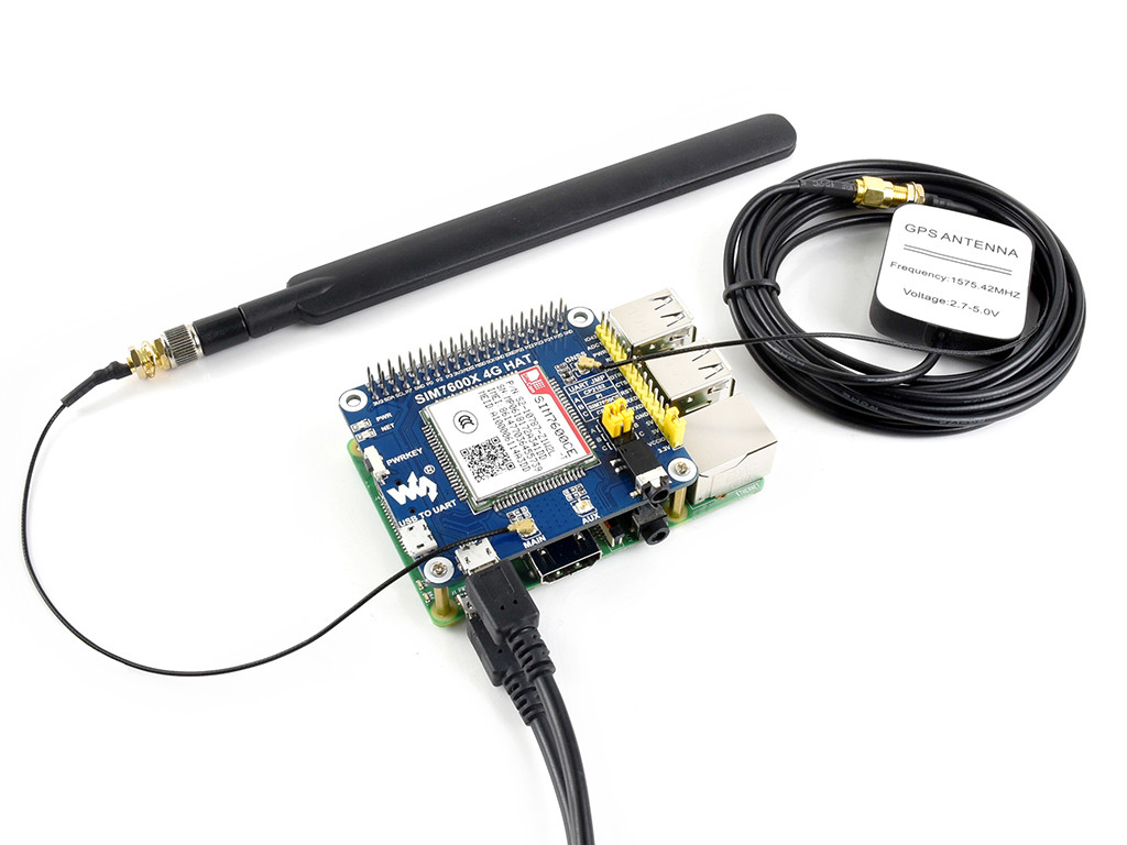 Waveshare 4G/3G/2G/GSM/GPRS/GNSS HAT for Raspberry Pi LTE CAT4 Based SIM7600CE-T