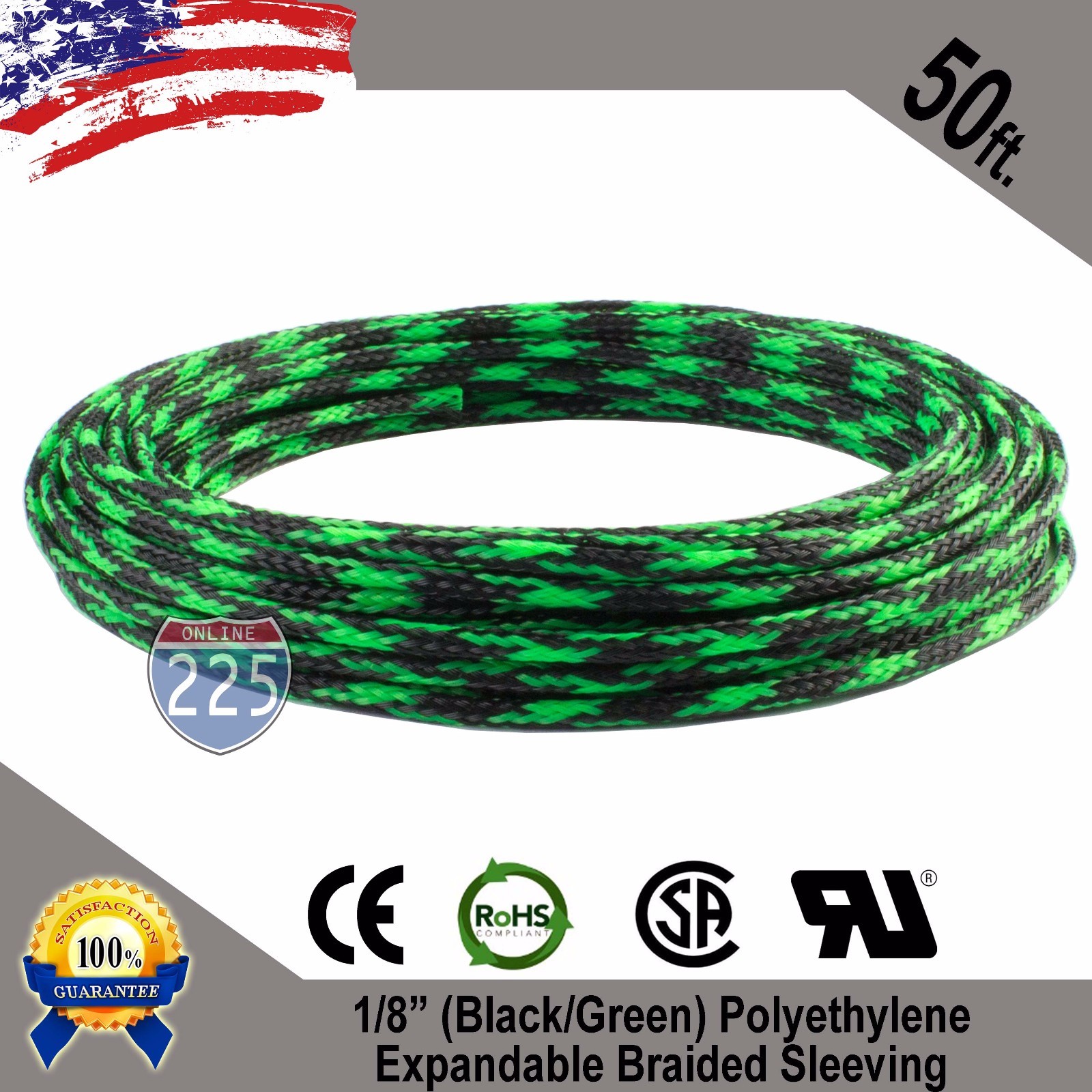 50 FT 1/8″ Black Green Expandable Wire Sleeving Sheathing Braided Loom Tubing US