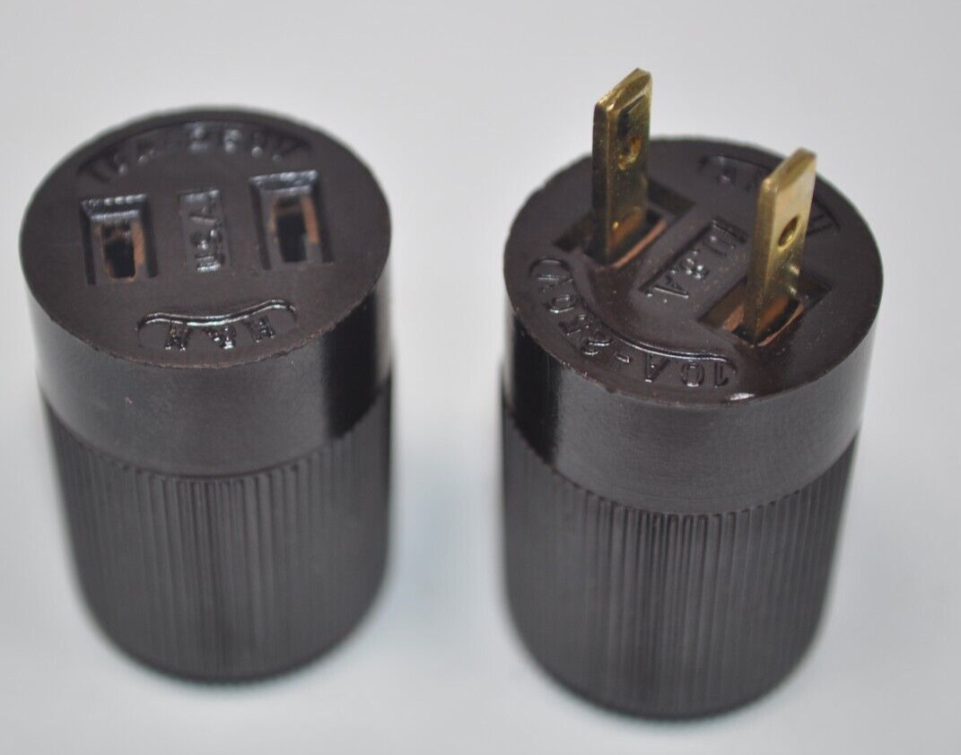 NOS H&H ARROW HART & HEGEMAN Bakelite 2-Prong Connector Set Male/Female 10A 250V