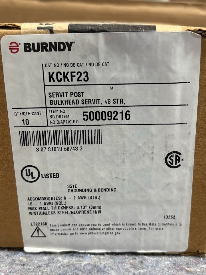 Burndy KCKF23, 7/16″, 8 to 2 Str, 10 to 1 Sol, Copper Ground Connector (QTY 10)