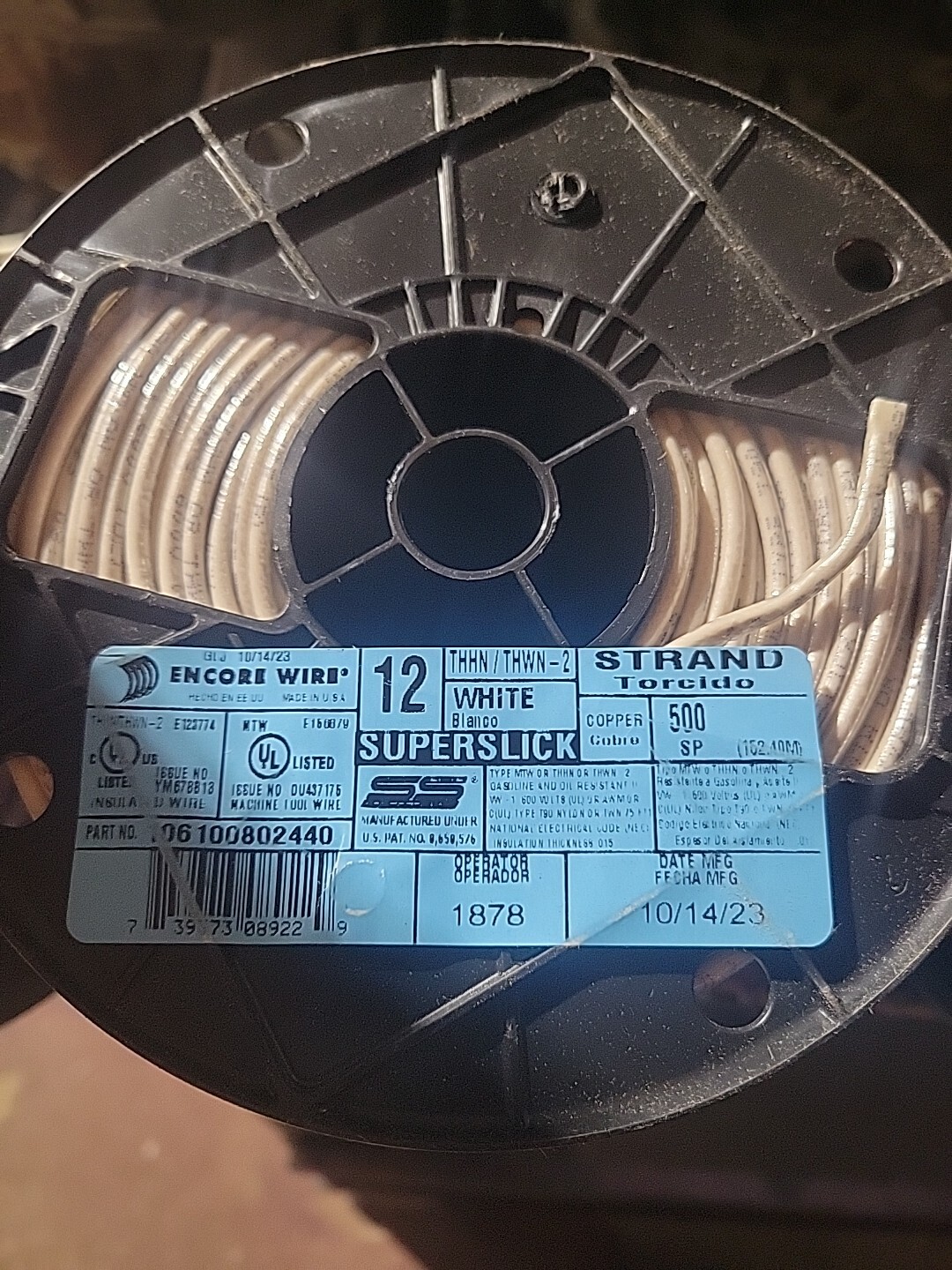 ENCORE WIRE SUPER SLICK 106100802440 500 SP WHITE