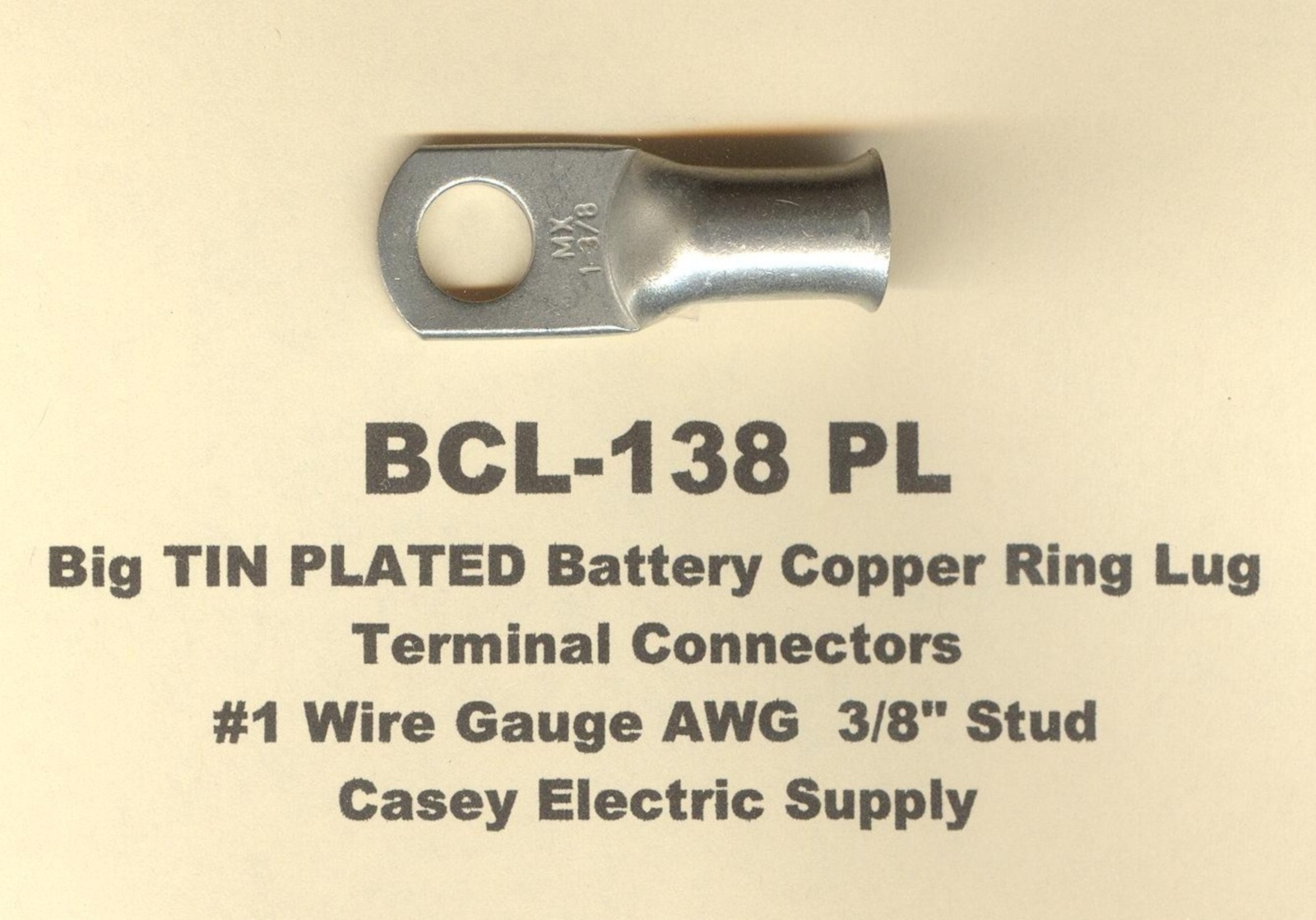 10 TIN PLATED Big Battery Copper RING Lug Terminal Connector #1 Wire Gauge 3/8″