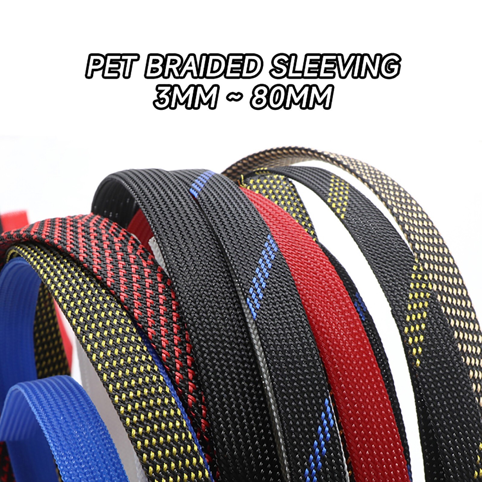 3mm to 80mm PET Expandable Wire Cable Sleeving Sheathing Braided Loom Tubing