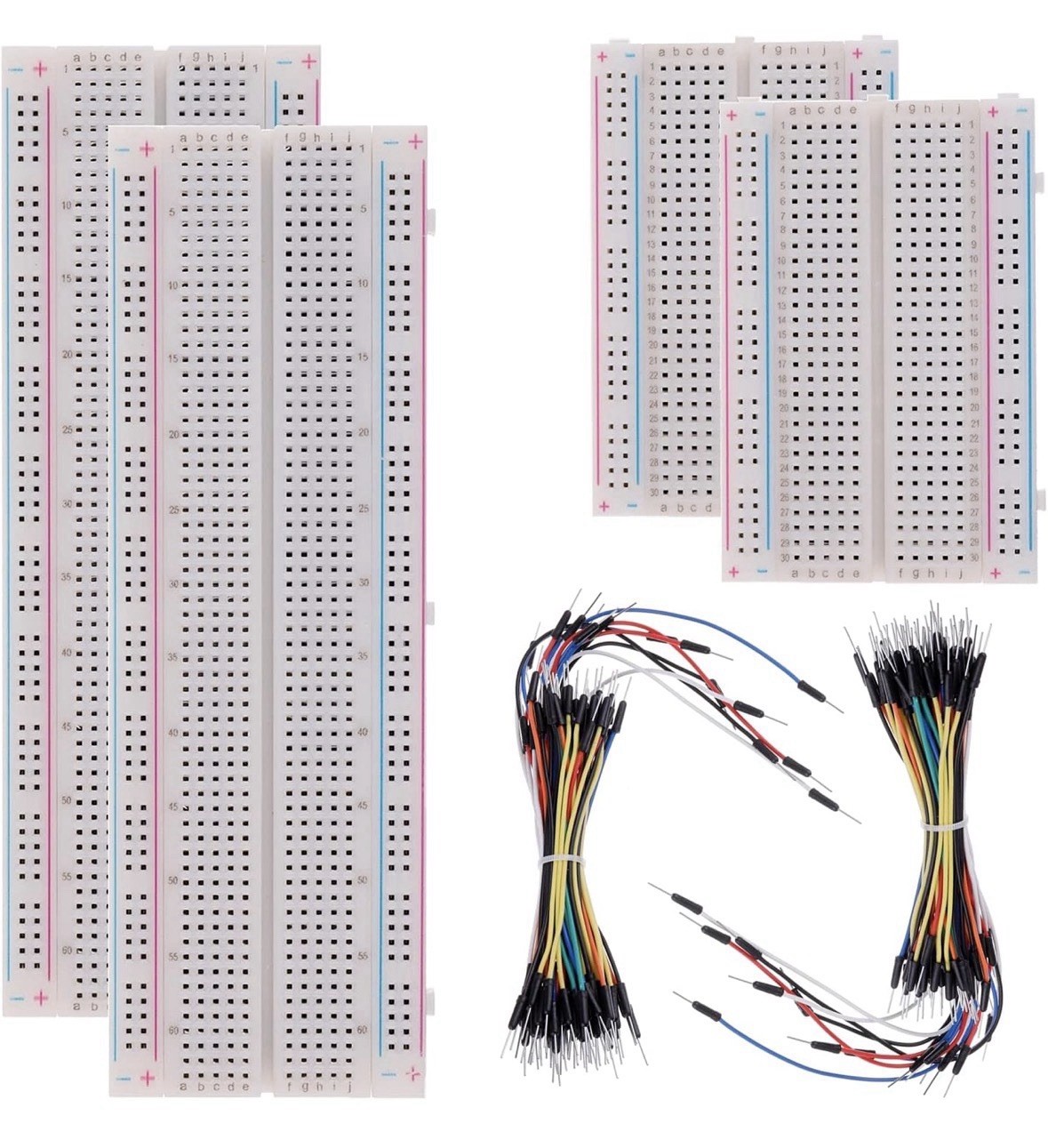4 Breadboards & 2 Bundles of Flexible Jumper Wires, Self-Adhesive Backs